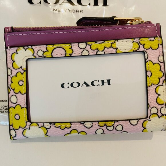 Coach Mini Skinny Id Case, wallet,key chain- Lilly Purple Pink yellow Floral - Picture 5 of 7